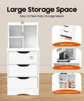 White vertical bedside cabinet with three drawers and open storage shelf nightstand end table for bedroom setup