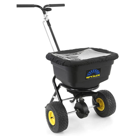 Spyker P20 5010 50 Pound Capacity Broadcast Spreader with powder coated frame and screen cover, ready for yard work