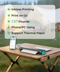 Ultra Portable Bluetooth Thermal Printer For Travel And On The Go Home Use, Inkless Printing On 8.5 by 11 Letter Paper