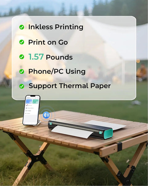 Ultra Portable Bluetooth Thermal Printer For Travel And On The Go Home Use, Inkless Printing On 8.5 by 11 Letter Paper