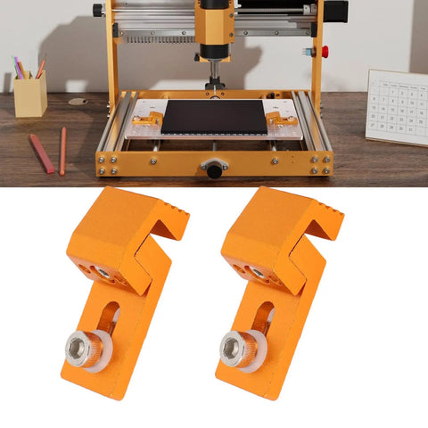 Premium Low Profile Aluminum Tiger Claw Clamps Set For 3018 Pro CNC Machine, orange side holders on a CNC machine.