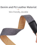 Close-up of Go To Lanyard Strap For DJI FPV Avata Phantom 4 Pro Drones And RC Transmitters, denim and PU leather material.
