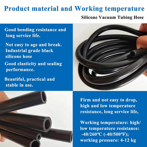 Premium Automotive Vacuum Hose Kit With 6.6 Feet High Temp Silicone Tubing In 3mm To 10mm Sizes For Serious Car Guys Doing DIY Engine Mods And Repairs Under The Hood, black silicone hose sizes