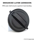 Round 3D printed part showcasing layer adhesion using Fibreheart PPA CF Core Black 25 Percent Carbon Fiber Core Concentrated 3D Printer Filament