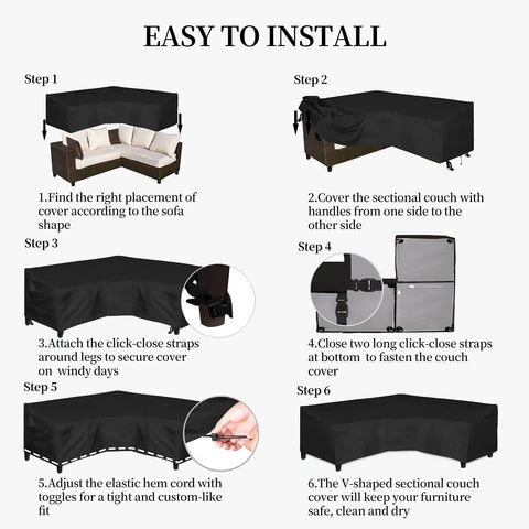 Installation steps for 600D Patio V Shaped Sectional Sofa Cover Waterproof Outdoor Furniture Cover Built Tough Heavy Duty Garden Cover