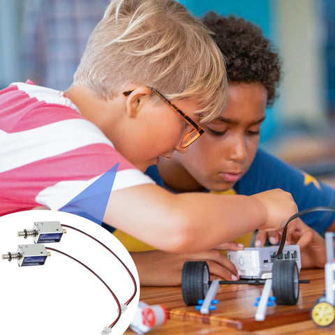 TEHAUX 12V mini push-pull solenoid electromagnet open-frame linear actuator; two units with red and black wires.