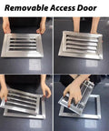 Heavy Duty Stainless Steel Ventilation Duct Cover With Hinged Access Panel For Drywall And Exterior Vents 34X40 Inch close-up of removable access door