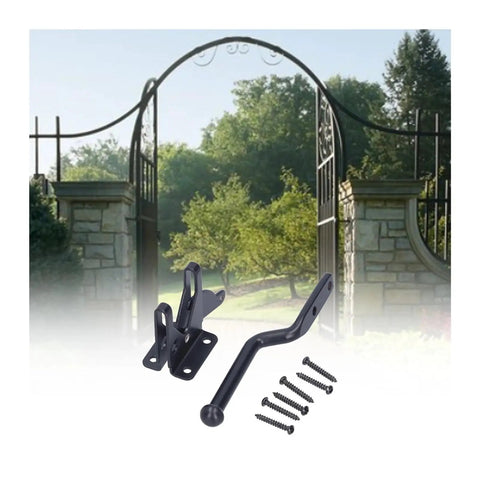 Gate Latch Kit For Outdoor Fences Rust Resistant Carbon Steel Gate Bolt and screws for doors and fences in garden setting.