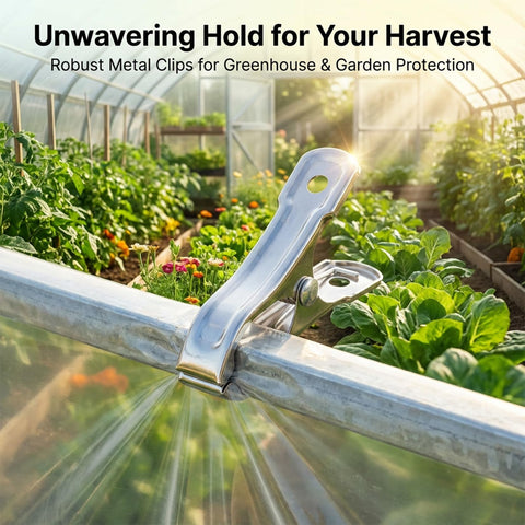 Heavy Duty Stainless Steel Garden Clips 50 Pack For Greenhouses With 2 Inch Long Grips securing greenhouse plastic