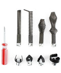 Heavy Duty Drain Cleaning Attachment Kit For Snake Machines Includes Nine Cool Tools Like Grease Cutters And Spiral Drills To Clear Clogs Fast Any Home Spot Works With Ridgid C4 C6 C7 C8 C9 Units To Get Stuff Fixed, nine steel drain heads with screwdriver