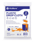 Packaging of 2 Pack Heavy Duty Plastic Drop Cloth 9x12 Feet Waterproof Clear Tarp For Painting And Furniture Protection