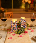 Dope Remote Control Led Flameless Candle Set Of Two Battery Operated Flickering Wicks For Safe And Stylish Home Holiday Party Decor Vibes Totally Lit And On Point Gift Idea on dining table with wine glasses and rose petals.