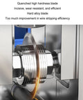 Close-up of Heavy Duty Drill Powered Wire Stripper Rock Solid Adjustable Electric Cable Stripping Tool blade showing hard alloy design.