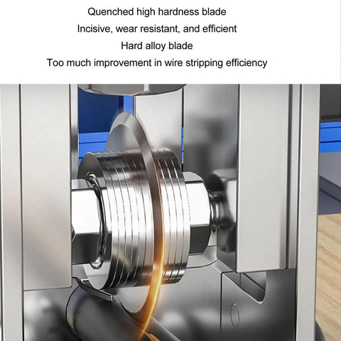 Close-up of Heavy Duty Drill Powered Wire Stripper Rock Solid Adjustable Electric Cable Stripping Tool blade showing hard alloy design.