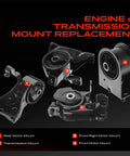 Professional Grade Engine Motor Mount And Transmission Mount Kit Set Of 4 Direct Bolt On Swap For Mazda Protege 1999 To 2003 includes rear, transmission, front right and front motor mounts.