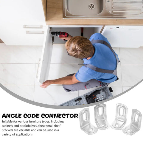 10 Pack Iron L Brackets With 90 Degree Rounded Corners For Shelves, Cabinets, And Bookcases shown with installation example