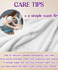 Woman washing Blue Purple Throw Blanket 50x60 Inches With Inspirational Quotes Grid Design, showing fabric texture and care tips.