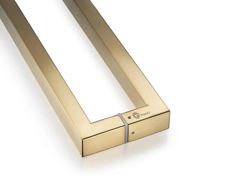 Heavy Duty 304 Stainless Steel Push Pull Door Handle With Solid Standoffs 300mm (12 Inch) Square Or Rectangle Shape Satin Gold Finish For Barn And Glass Doors close-up