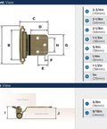 Burnished Brass Face Frame Cabinet Hinge Set With Variable Overlay And Reverse Bevel 30 Degree Self Closing Beefy Heavy Duty Steel 2 Pack For Cabinet Doors Easy Install with dimensions and diagrams in front and top view.