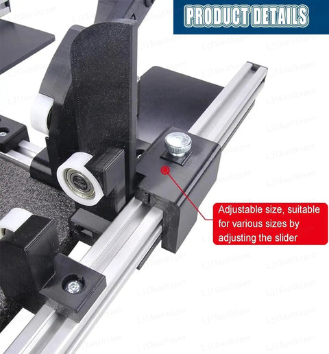 Adjustable Manual Cardboard Box Folding Tool Featuring Multilevel Size Adjustments To Rapidly Pleat Corrugated Shipping Cartons, slider detail.