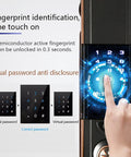 No Sweat Smart Keypad Deadbolt Keyless Entry Door Lock With Auto Lock And Anti Peek Password Guard For Front Porch displaying fingerprint identification feature.