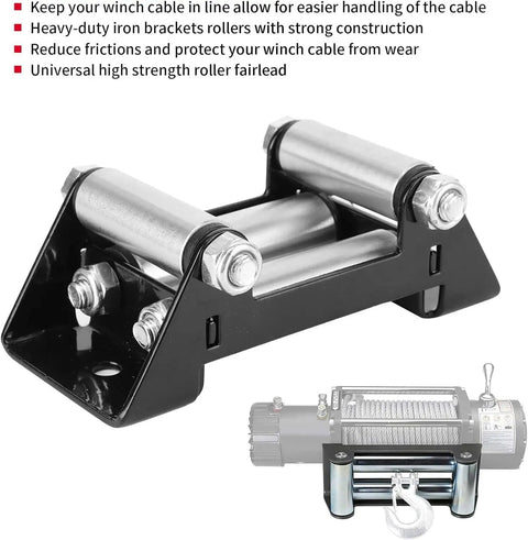 Winch Roller Fairlead 5 Inch Heavy Duty With 125mm Bolt Pattern Bolt On Ready For ATV UTV Truck And Boat Winches Fits Most Models Without Drilling Rugged Trailer Winch Replacement Part, black iron roller fairlead on winch