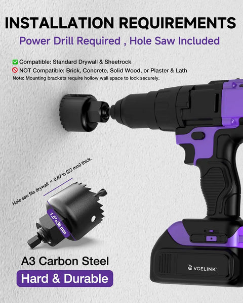 Drill and hole saw for Four Pack Mini Black TV Cord Hiders Grommets With Drill Bit For Wall Pass Throughs No More Cable Mess