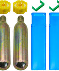 Two Pack CO2 Cartridges 24G And 33G With Half Inch Thread For Inflatable Life Jackets And Vests, including yellow indicators