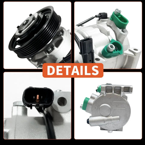 Heavy Duty AC Air Conditioner Compressor With Clutch For Hyundai Accent 2012 To 2017 showing six groove pulley and connections.