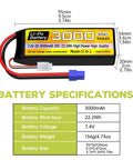 2S 7.4V 3000mAh 35C LiPo Battery With EC3 Plug And USB Charger For RC Cars Trucks Boats Drones FPV Quadcopters And Aircraft Delivers Beefy Power And Long Run Time With Easy Top Up specifications