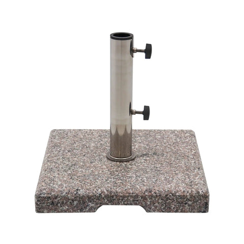 Beefy 42 Lbs Square Granite Umbrella Base Grey For Outdoor Patios, 15 By 15 Inch Footprint, with stainless steel pole holder