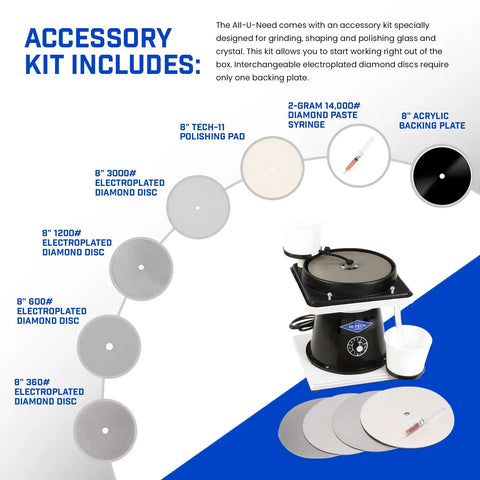 8 Inch Pro Grade All U Need Lapidary Machine For Stone Cabbing And Polishing, accessory kit with diamond discs