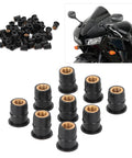 M6x0.8mm Heavy Duty Rubber Well Nuts For Motorcycle Windscreens And Atv Body Fasteners With Captive Brass Inserts, arranged in a row.
