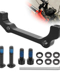 Post Mount Disc Brake Caliper Adapter Kit for Front 180mm and Rear 160mm Rotors with screws, spacers, wrench, black