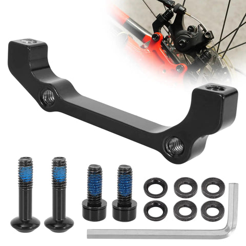Post Mount Disc Brake Caliper Adapter Kit for Front 180mm and Rear 160mm Rotors with screws, spacers, wrench, black