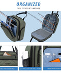 Open Underseat Carry-On Roller Luggage 16 Inch Lightweight Bag with compartments for essentials and devices, Army Green