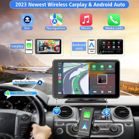 Wireless CarPlay And Android Auto Receiver With Plug And Play 7 Inch HD Touch Screen Car Stereo showing navigation app on screen