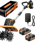 Upgraded Cordless Garden Tiller With Dual 2.0Ah Batteries, 9-Inch Width, 48 Steel Tines, Rototiller Cultivator, charger, and box