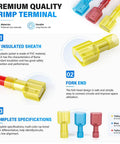 Nylon Spade Electrical Connectors Kit 60 Pieces Heavy Duty Copper Crimp Terminals For Car Audio Marine House Projects Anti Corrosion Visual Inspection Translucent Shells Easy Wire Work Fix, yellow insulated spade terminal