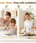 Mother and child baking with 13 Piece Stainless Steel Measuring Cups And Spoons Set With Funnel For Baking And Cooking