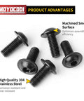 Top Shelf M6 X 20Mm Flanged Button Head Hex Socket Cap Screws 304 Stainless Steel Black Oxide Finish 4 screws with smooth surface.