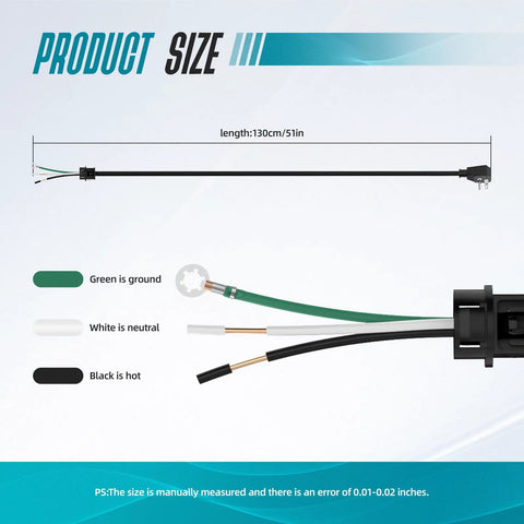 Dimensions of Plug In Ready Range Hood Power Cord Kit For Easy Hardwire-To-Plug Conversion, Works With Broan, Nutone, Whirlpool W10831110