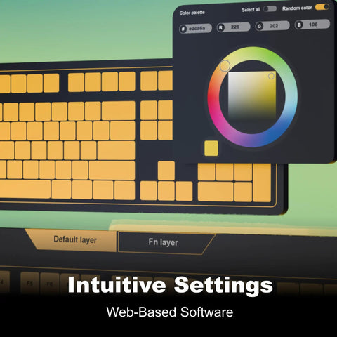 Wireless Tri Mode Inductive Keyboard With Linear Rapid Trigger Switches showing software settings for color customization.