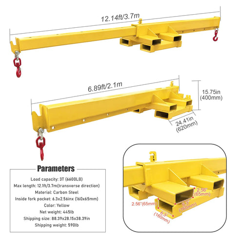 3 Ton 6600 Lb Forklift Mobile Crane With Adjustable Telescopic Jib Boom showcasing carbon steel construction and dual directional rig.