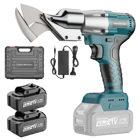 Cordless Sheet Metal Cutter With Dual 4Ah Batteries Brushless Electric Metal Cutting Scissors Tool, charger, and toolbox