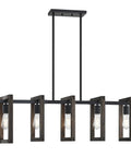 5 Light Rustic Farmhouse Pine Wood Hanging Kitchen Island Chandelier With Black Metal Frame For Entryway, Dining Room, And Bedroom Lighting LED Compatible Lit Ambience
