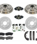 Front And Rear Brake Kit With Rotor Pads And Drums For Geo Metro Swift Suzuki 1990 To 1997 Semi Metallic Organic Shoes Spring Set Left And Right; rotors, pads, drums