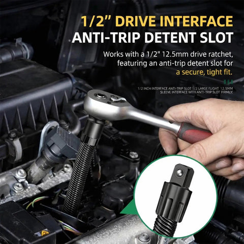Half Inch Flexible Shaft Extension For Torque Socket And Ratchet Wrench, 45 Degree Bend Reach Bar For Tight Spots In The Engine, Portable Hand Drive Tool For Auto Repair, 350mm Length.