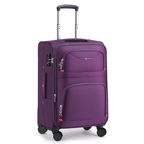 Softside Expandable Carry On Luggage With Four Spinner Wheels, Durable 21-Inch Suitcase Expands About 20 Percent For Extra Packing Room, Purple