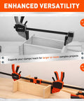 Snap Your Boards Square Fast With This Solid Bar Clamp Leveling Block Sporting A Built In Bubble Level To Keep Things Dead Flat, shown clamped on wooden panels.